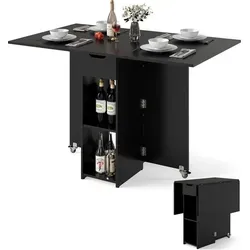 COSTWAY Esstisch klappbar, Küchentisch mit Rollen, Schublade und und 2 Ablagefläche, Klapptisch für 2-4 Personen, Esszimmertisch 120x72x75 cm Sc... - Schwarz