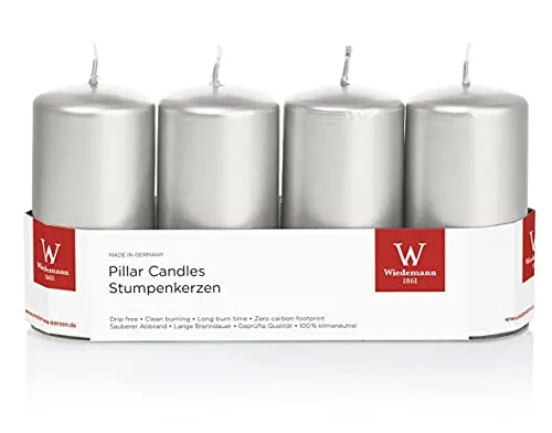 Wiedemann 1 Stumpenkerzen 4er-Riegel lackiert 100/50mm (Silber Metallic)