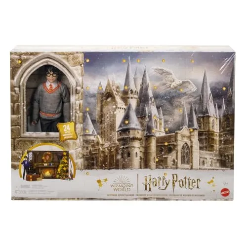 HARRY POTTER Gryffindor Adventskalender - 24 Türchen mit zauberhaften Überraschungen, lebensechte Puppe und umbaubarer Hogwarts-Gemeinschaftsraum, für Fans ab 6 Jahren