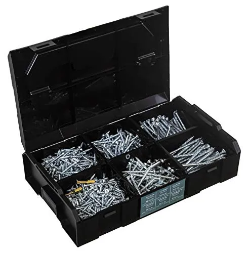 Original Jet-Fast Turbo-Jet Montagekoffer mit 1140-teiligem Schraubensortiment - Holzschrauben für vielseitige Anwendungen, inklusive Selbstbohrspitze und Duo-Senkkopf für besten Halt in Holz. Stapelbarer Koffer mit 6 Abmessungen, ideal für Heimwerker und Profis.