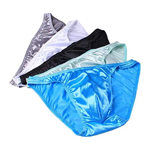 Uneihoiz Herren-Unterwäsche, glänzend, glatt, dehnbar, 5 Stück, 5er-Pack (Schwarz/Grau/Weiß/Blau/Hellblau), XL