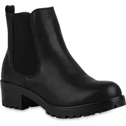Mytrendshoe Leicht Gefütterte Damen Stiefeletten Plateau Schuhe Chelsea Boots 818746, Farbe: Schwarz, Größe: 40 - Schwarz - 40