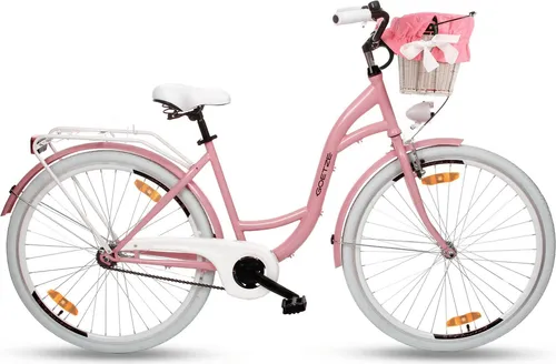 Goetze Style 28 Zoll City Bike, 18 Zoll Tiefeinsteigerrahmen, 1-Gang mit Rücktritt & V-Bremse & , LED-Beleuchtung, Komfortsattel, Rattankorb