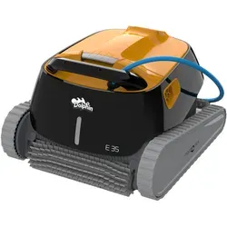 Dolphin E35 Poolroboter mit PVC Bürste - Vollautomatischer Poolsauger für Becken bis 12 x 6 m, inklusive Transportwagen, reinigt Boden, Wände und Wasserlinien effizient.