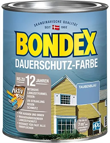 Bondex Dauerschutz-Holzfarbe 750 ml - Taubenblau - Hochwertige Holzschutzfarbe mit seidenglänzendem Finish. Ideal für langlebigen Schutz und ansprechendes Design. Perfekt für den Innen- und Außeneinsatz.