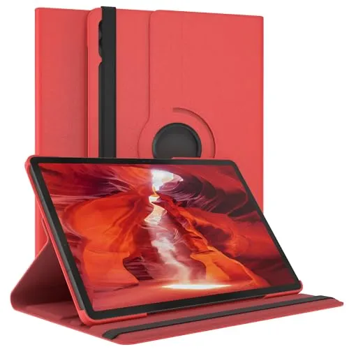 EAZY CASE - Tablet Hülle für Samsung Galaxy Tab S10 Plus / S9 FE Plus Schutzhülle Smart Cover Tablet Case Rotationcase zum Aufstellen Klapphülle 360° drehbar mit Standfunktion Tasche Kunstleder Rot