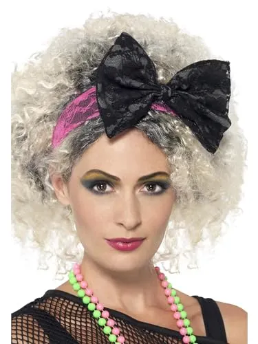Smiffys 80er Jahre Spitzenhaarreif, Schwarz & Rosa