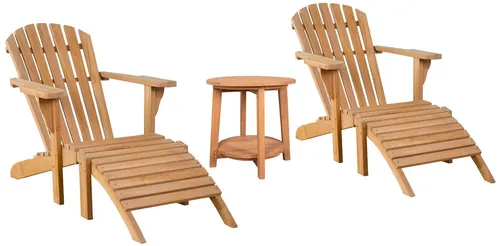 Gartenmöbelset Teak Sessel Adirondack Montreal & Beistelltisch Milton - Elegantes Gartenmöbel Set aus hochwertigem Teakholz, ideal für gemütliche Stunden im Freien. Perfekt für 2 Personen, mit stilvollem Design und natürlicher Farbgebung.