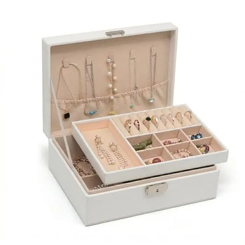 Pahajim Schmuckkästchen für Damen Mädchen, 2-stöckige Schmuckaufbewahrung, Schmuckkasten PU-Leder, Schmuckschatulle, Jewelry box, Schmuck Organizers für Ringe, Ohrringe, Armbänder und Halsketten