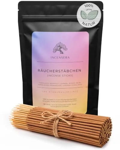 Incensera Räucherstäbchen Set, 100 Stäbchen 5x20, Natur Räucherwerk | Sandelholz, Lavendel, Weihrauch, Myrrhe & Salbei, Perfekt für Meditation, Chakren, Rauhnächte, Weihrauch Stäbchen Entspannung