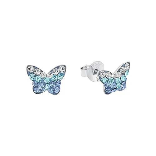 Amor Ohrstecker 925 Sterling Silber Mädchen Kinder Ohrschmuck, mit Preciosa, 0,6 cm, Blau, Schmetterling