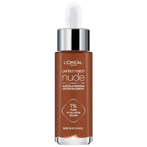 L'Oréal Paris Getöntes Serum, Pflegende, flüssige Foundation mit Hyaluronsäure, Perfect Match Tinted Serum, Nr. 8 - 10 sehr dunkel, 1 x 30 ml