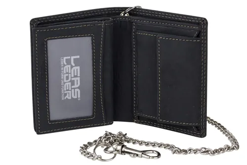 Minibörse super schlank mit Kette LEAS MCL Leder Portemonnaie extra dünn schwarz