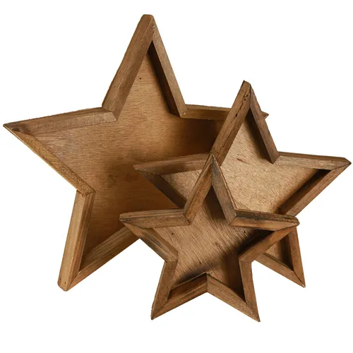 3er-Set Holztablett Stern Deko Braun für Weihnachten Ø38/29/22cm - Dekoration aus Holz, ideal für eine rustikale Weihnachtsatmosphäre und vielseitig einsetzbar.