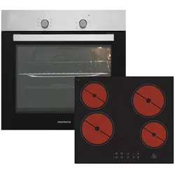 Respekta Einbau Backofen Herdset mit Glaskeramik Kochfeld - Autarkes Herdset mit energieeffizientem Backofen (A) und elegantem Glaskeramikkochfeld, ideal für moderne Küchen. 4 Herdplatten und 72 l Garraum für vielseitige Kochmöglichkeiten.