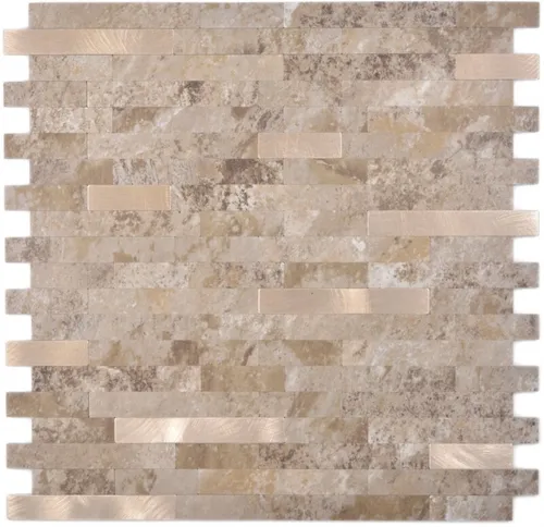 Verbund Vinyl Steinoptik Limestone brown/Gold Mosaikfliese - Hochwertige Mosaikfliese mit eleganter Steinoptik, ideal für kreative Wandgestaltungen. Jedes Paket enthält 10 Stück für vielseitige Einsatzmöglichkeiten in Ihrem Zuhause.