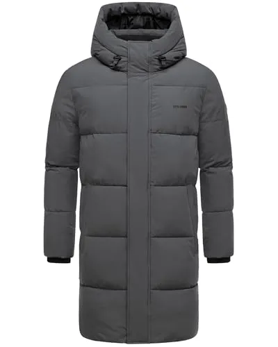 STONE HARBOUR Herren Steppmantel Hadrieen XX Anthracite Gr. M - Kuscheliger Wintermantel mit Fleece-Innenfutter und verstellbarer Kapuze. Ideal für kalte Tage, kombiniert robusten Schutz mit modernem Design und praktischen Taschen.