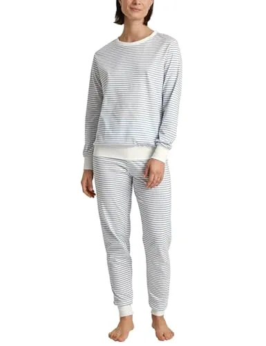 CALIDA Cotton Stripes Bündchen-Pyjama Damen - Schlafanzüge für Damen, aus 100% Baumwolle für hohen Tragekomfort, atmungsaktiv und klimaregulierend – ideal für wärmere Nächte.