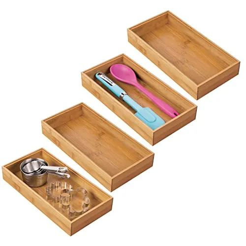 mDesign 4er-Set Aufbewahrungsbox für die Küche – stapelbare Holz-Organizer - Praktisches 4er-Set aus robustem Holz für Ordnung in Küche, Bad oder Büro. Mit extragroßen Maßen ideal für Besteck und Utensilien. Pflegeleicht und nachhaltig – einfach abwischbar!