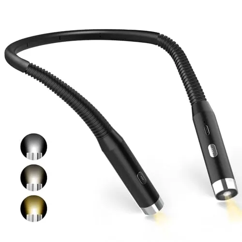 Diboniur Hals Leselampe Buch, Wiederaufladbare Leselicht Hals, 3 Farben und 3 Helligkeitsstufen, 360° biegbar, USB Handarbeitslampe für Büchern im Bett, Reisen, Stricken, Camping