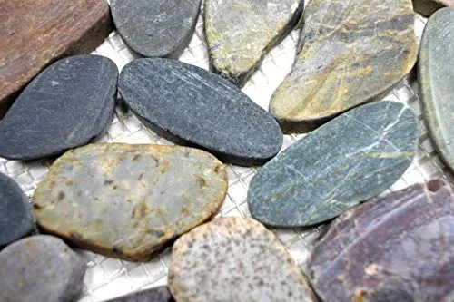 Handmuster Mosaik Fliese Flußkiesel Steinkiesel Kiesel geschnitten weiß-gelb MOS30-0104_m