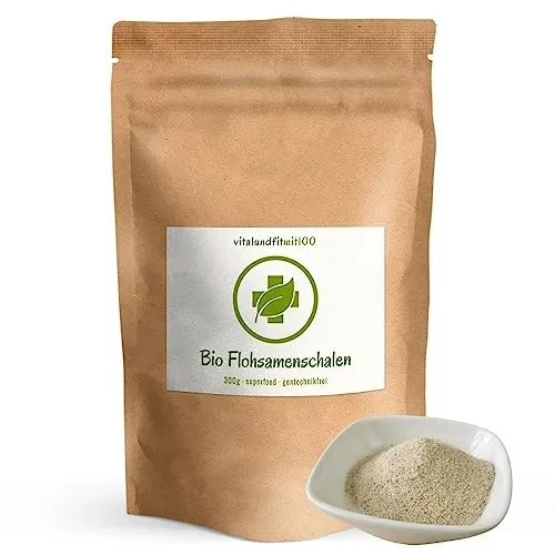 Bio Flohsamenschalen 300 g - 99% Reinheit, rückstandskontrolliert, zertifiziert Bio - in höchster Premium Qualität - Keto-Ernährung, Low-Carb - Ballaststoffreich
