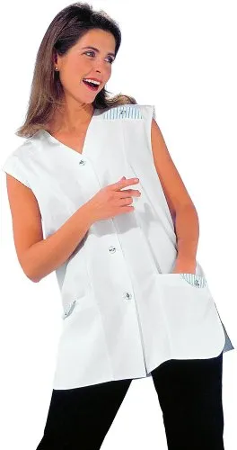 LEIBER Damen-Kasack mit Besatz und Seitenschlitzen - Größe 36 - Weiß - Stylischer Damen-Kasack in Weiß mit praktischen Seitenschlitzen und eleganten Besätzen. Ideal für den professionellen Einsatz in der Pflege oder Gastronomie.