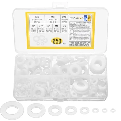 Stk. Nylon Unterlegscheiben, flache Kunststoff Karosseriescheiben, runde Beilagscheiben Abstandshalter, Dichtscheiben für Schrauben Isolierung - Weiß, M2/M2,5/M3/M4/M5/M6/M8/M10 650