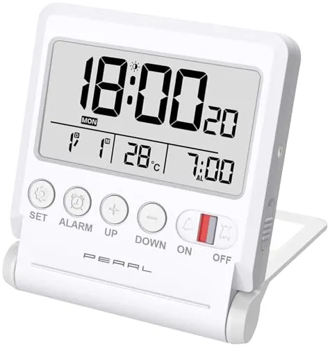 PEARL Reise-Funkwecker mit Thermometer und Datum – Klappbar und kompakt