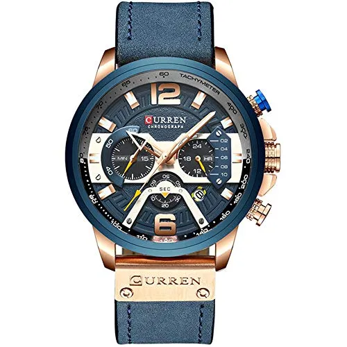 Mgae Casual Sport Uhren Herren Blau Militär Leder Armbanduhr Chronograph Armbanduhr