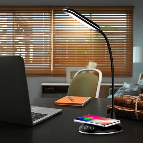 Tischlampe mit Wireless Charger und CCT, dimmbar, schwarz von ETC Shop