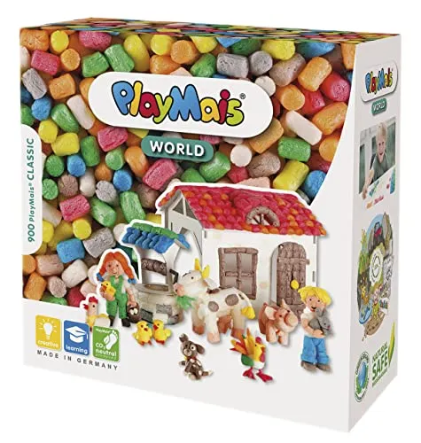 Playmais WORLD Farm Bastel-Set für Kinder ab 5 Jahren | Kreatives Basteln mit 1000 Teilen - KREATIVES BASTEL-SET: Mit ca. 1.000 bunten PlayMais und Vorlagen fördert dieses Set die Kreativität und Feinmotorik. Einfach mit Wasser anfeuchten und gestalten – ganz ohne Kleber! Ideal für stundenlangen Bastelspaß.