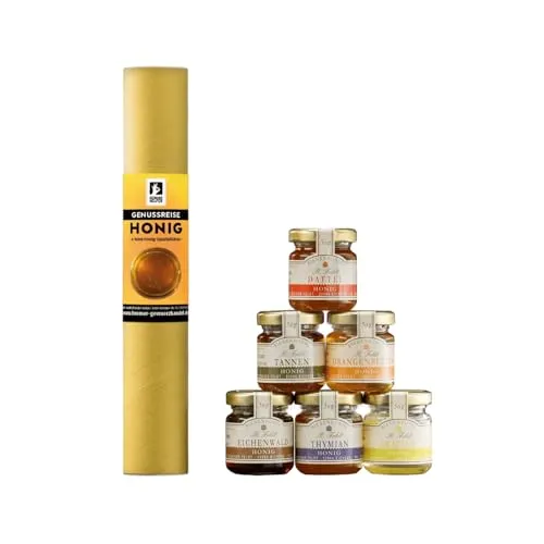 Bremer Gewürzhandel Genussreise Honigspezialitäten, Honigset mit 6 verschiedenen Honigsorten, in praktischen wiederverschließbaren Gläsern, tolles Geschenk, 300g