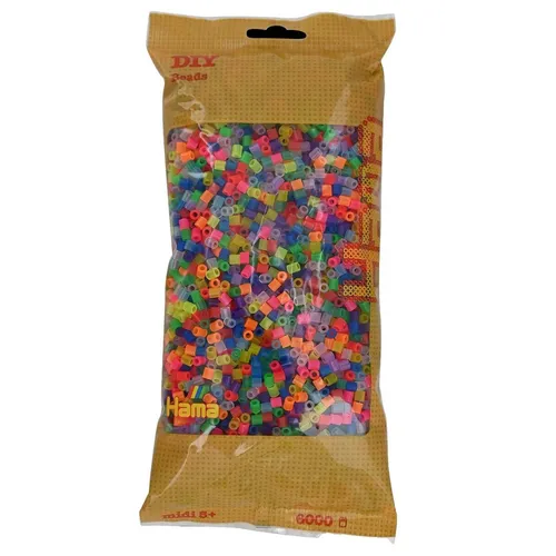 Hama Midi Bügelperlen, Neon Transparent Mix, ca. 6.000 Stück, Ø 5,0 mm