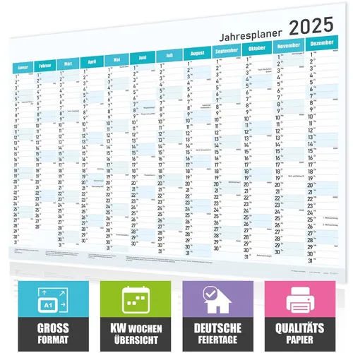 Wandkalender DIN A1 Jahresplaner XXL Kalender Plakatkalender Planer Blau ⭐ 2025