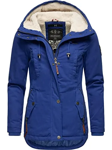 MARIKOO Damen Winterjacke mit Kapuze - Bikoo Blue Jean Gr. S - Funktionsjacke mit kuscheligem Teddyfleece-Innenfutter, wasserabweisendem Obermaterial und tailliertem Schnitt - ideal für kalte Wintertage!