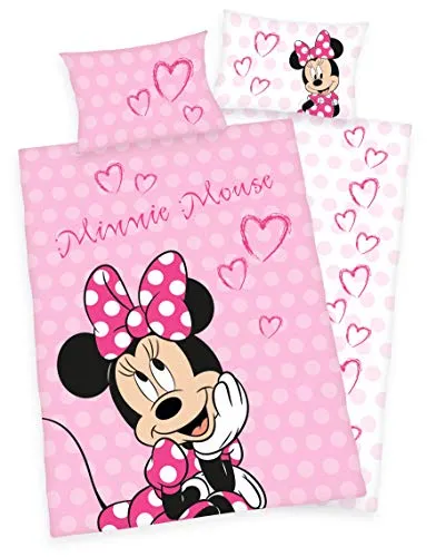 Disneys Minnie Mouse Bettwäsche 40x60 + 100x135cm 100% Baumwolle mit Reißverschluss (100 x 135 cm)