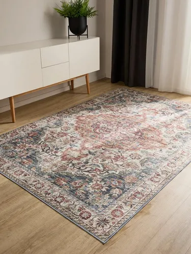 benuta Basic Waschbarer Teppich George - Multicolor, 60x120 cm - Teppich im Vintage-Stil, pflegeleicht und maschinenwaschbar bei 30°C. Mit Anti-Rutsch-Rückseite für sicheren Halt – ideal für Wohnzimmer, Schlafzimmer oder Büro.
