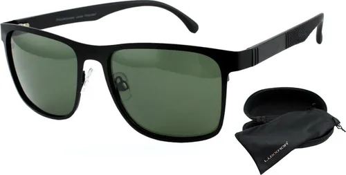 Herren Sonnenbrille Polarisiert Rechteckig Matt Schwarz Grün Getönt Eckige Leichte Metallbrille Eckig Pilotenbrille Brillenbox