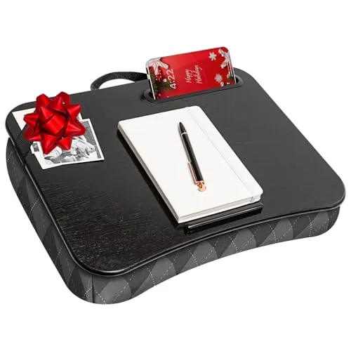 LAPGEAR Designer Schoßschreibtisch mit Telefonhalter und Geräteleiste, für Laptops bis zu 15,6 Zoll (39,6 cm), Grau mit Argyle-Muster