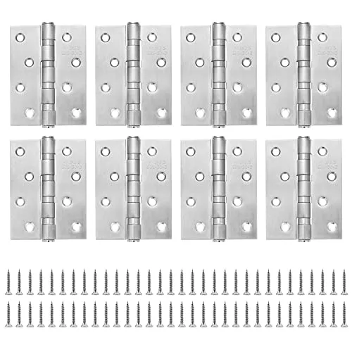 SHEENO 8 Stück 10,2 cm Edelstahl-Türscharnier, Türscharnierbeschläge, 4-Wege-Stahlkugelscharniere, kugelgelagerte Türscharniere mit Schrauben, Dicke 2,5 mm, Silber