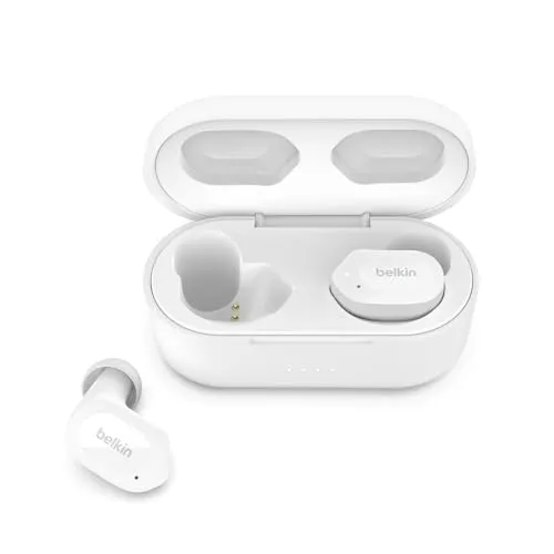 Belkin SOUNDFORM Play True Wireless In-Ear-Kopfhörer, 3 EQ-Voreinstellungen, schweiß-, spritzwasserfest, Schutzart IPX5, 38 Std. Betrieb für iPhone, Galaxy, Pixel usw.-Weiß, One Size, AUC005
