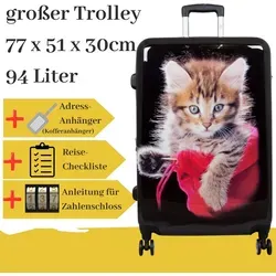 Produktbild großer Hartschalentrolley mit Katze schwarz, 94 Liter - Schwarz