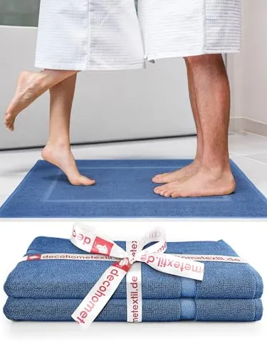 DecoHomeTextil Handtuch-Set 2 Badematten 51 x 76 cm in Blau aus 100% Baumwolle, hochwertig, kuschelweich und saugstark