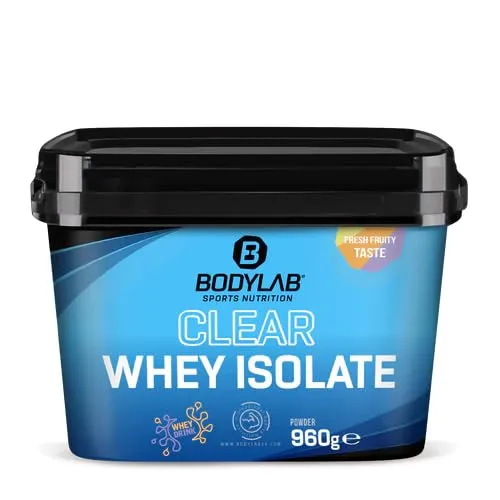 Bodylab24 Clear Whey Isolate Zitrone-Eistee 960g - Erfrischender Eiweiß-Shake - Molkenproteine - Erfrischend fruchtiger Drink mit bis zu 96% hochwertigem Molkenprotein-Isolat, ideal für kalorienarme Eiweißversorgung und Muskelaufbau.