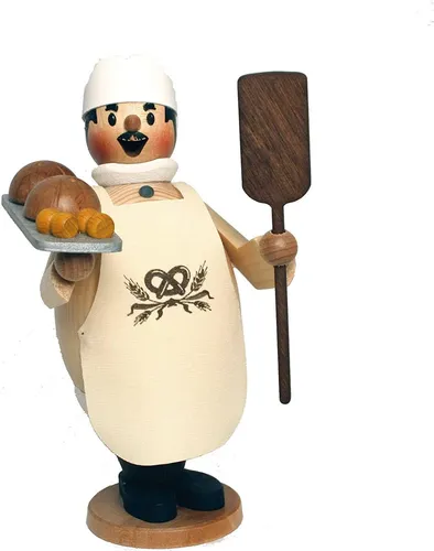 Rauchmann Bäcker Figur - Handgefertigte Weihnachtsdekoration - Nussknacker aus Massivholz, ca. 16 cm hoch, handbemalt und mit liebevollen Details. Ideal für die festliche Weihnachtszeit und echte Handarbeit - Made in Germany.