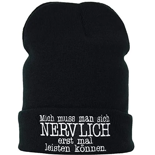 EXPRESS-STICKEREI Haube mit Spruch Mich muss Man Sich erst mal nervlich leisten können - Beanie für Damen und Herren - Warme Wintermütze mit Spruch - Lustige Strickmütze - Unisex Wollmütze