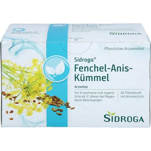Sidroga Fenchel-Anis-Kümmel 40 g - Pflanzliches Arzneimittel bei Magen-Darm-Beschwerden wie Völlegefühl und Blähungen. Ideal zur Linderung bei nervösen Herz-Magen-Beschwerden. Genießen Sie den aromatischen Tee für Ihr Wohlbefinden.