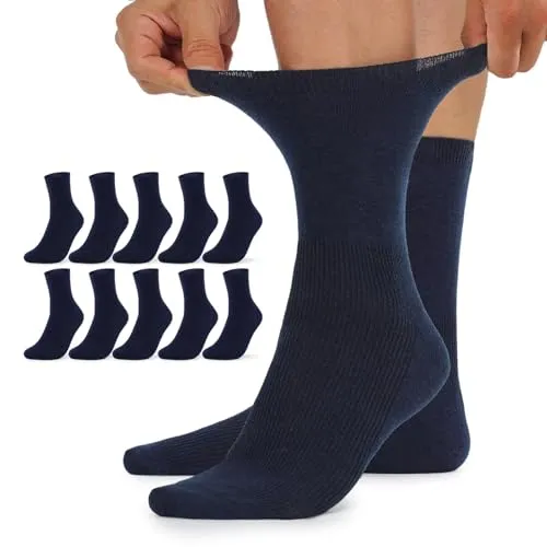 TUUHAW Diabetikersocken Herren 43-46 Diabetiker Socken Damen 10 Paar ohne Gummibund Comfort Baumwolle Dunkelblau Venenfreundlich Herrensocken Gesundheitssocken ohne Bund