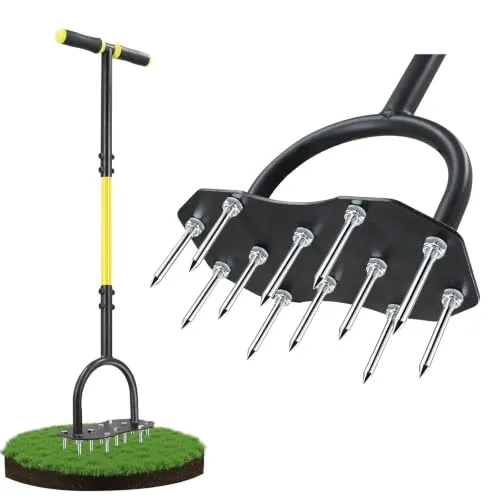 Jardineer Rasenlüfter, Manueller Rasenbelüfter mit 12 Metallspikes & T-Griff, Aerifizierer für Rasen, Rasenbelüfter Rasenspecht zum Rasen Belüften, Lawn Aerator für Garten & Rasenpflege